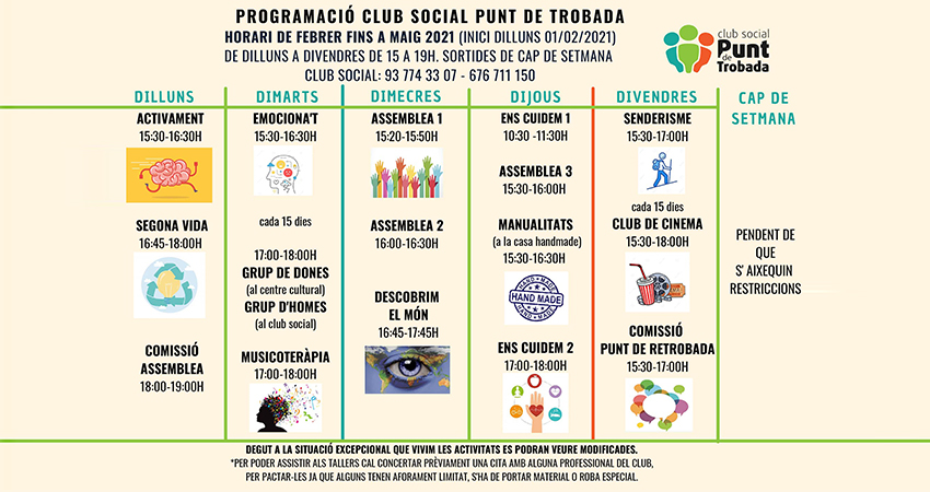 Programació del Club Social Punt de Trobada - Febrer/Maig